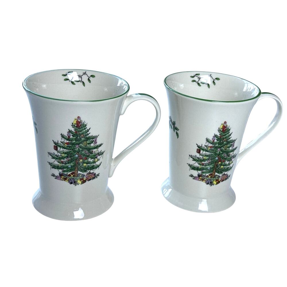 Spode Christmas Tree Pimpernel Footed Mug Set of Two